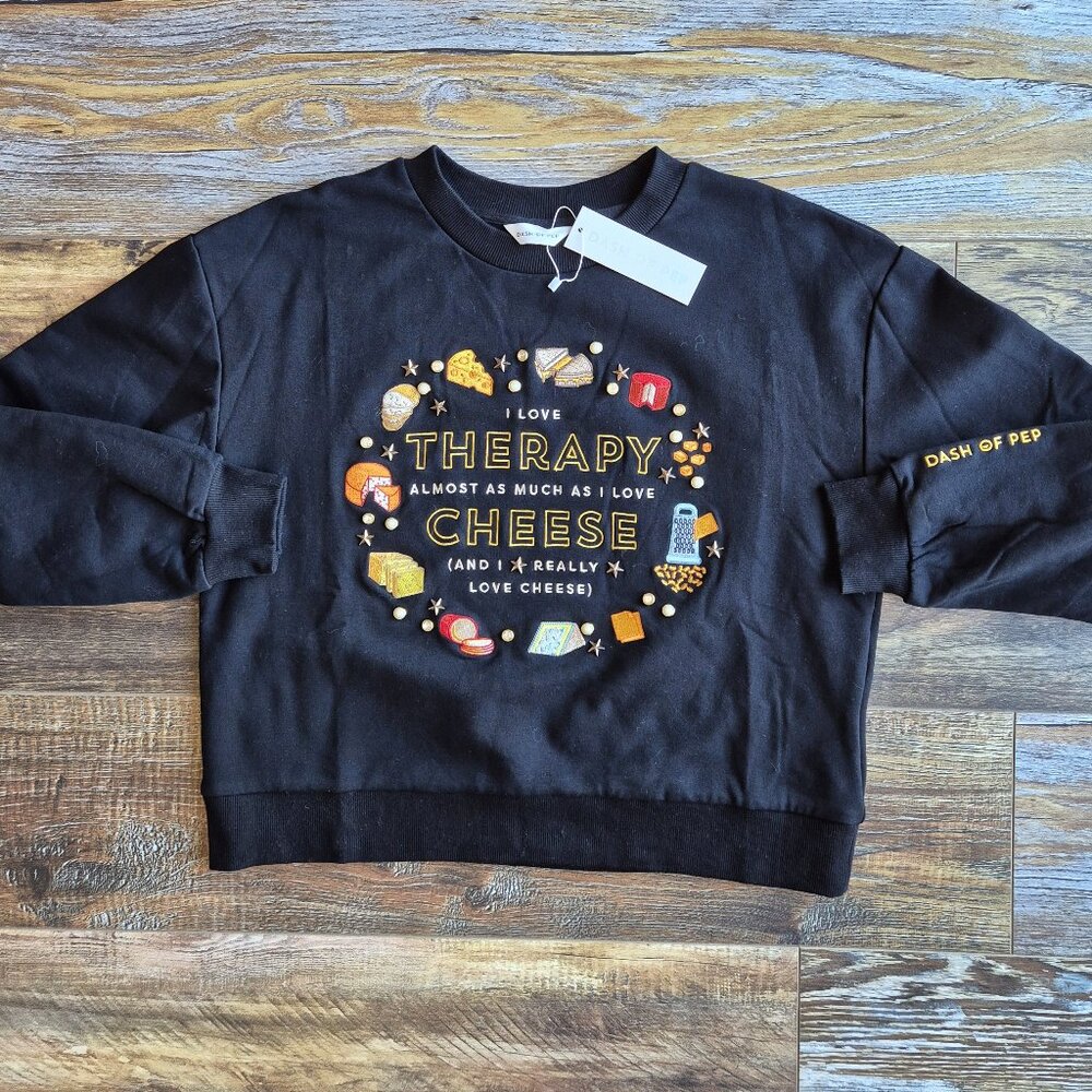 NWT Dash Of Pep Therapy & Cheese Pearl Crystal Embellished Sweatshirt Black